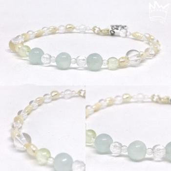 Preview: Perlen / Bergkristall /Aquamarin / Prehnitarmband