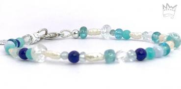 Preview: Edelsteinarmband in Blautönen und Perle