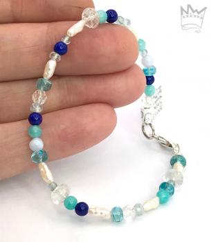 Preview: Edelsteinarmband in Blautönen und Perle