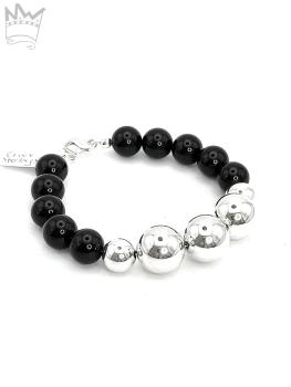 Onyx Armband mit großen Silberkugeln