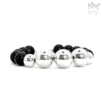 Onyx Armband mit großen Silberkugeln