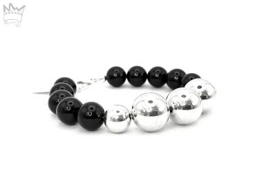 Onyx Armband mit großen Silberkugeln