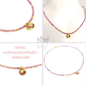 Preview: Zarte, rosafarbige Turmalinkette mit 18kt Gelbgold