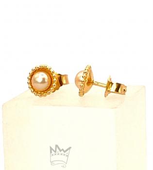 Preview: Zarte Perlenohrstecker in Gelbgold