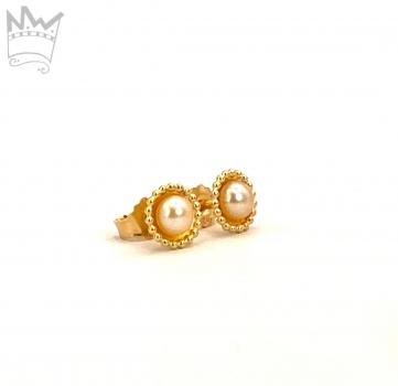 Preview: Zarte Perlenohrstecker in Gelbgold