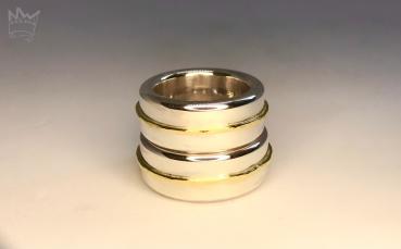 Preview: Dicker Silberring mit Goldband