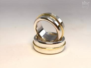 Preview: Dicker Silberring mit Goldband