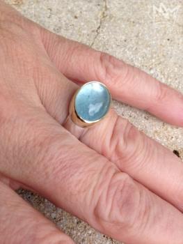 Preview: Blauer Topas auf Silberring in Goldeinfassung