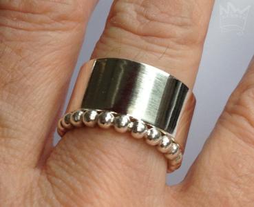 Preview: Breiter Silberring mit Kugelring im Set