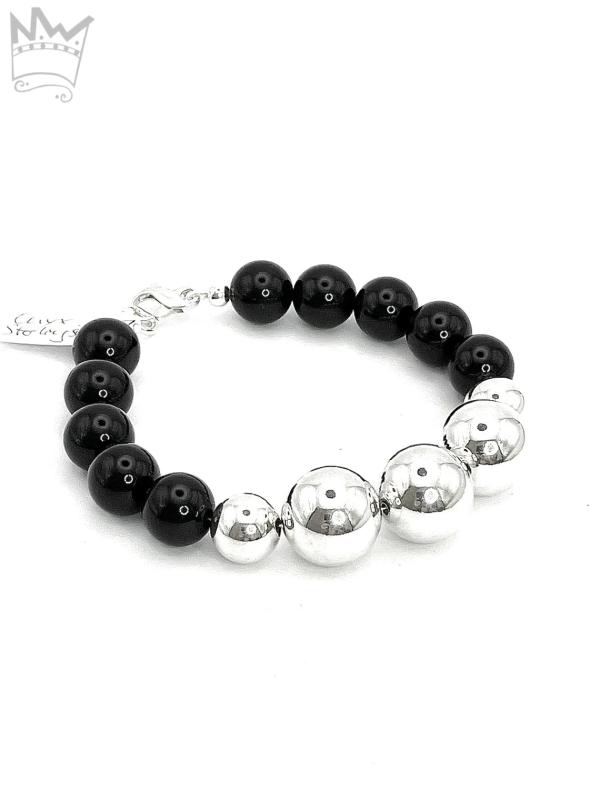 Onyx Armband mit großen Silberkugeln