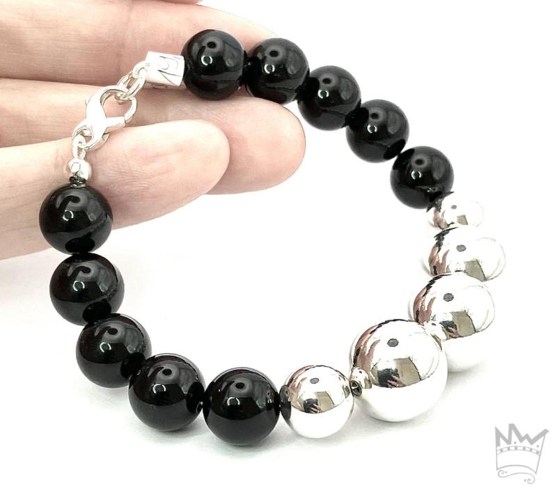 Onyx Armband mit großen Silberkugeln