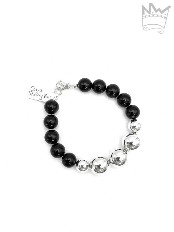 Onyx Armband mit großen Silberkugeln