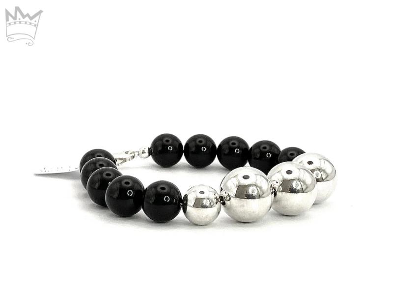 Onyx Armband mit großen Silberkugeln
