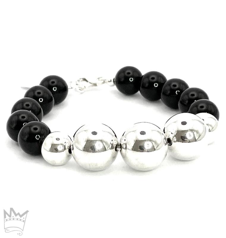 Onyx Armband mit großen Silberkugeln