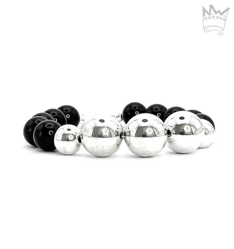 Onyx Armband mit großen Silberkugeln