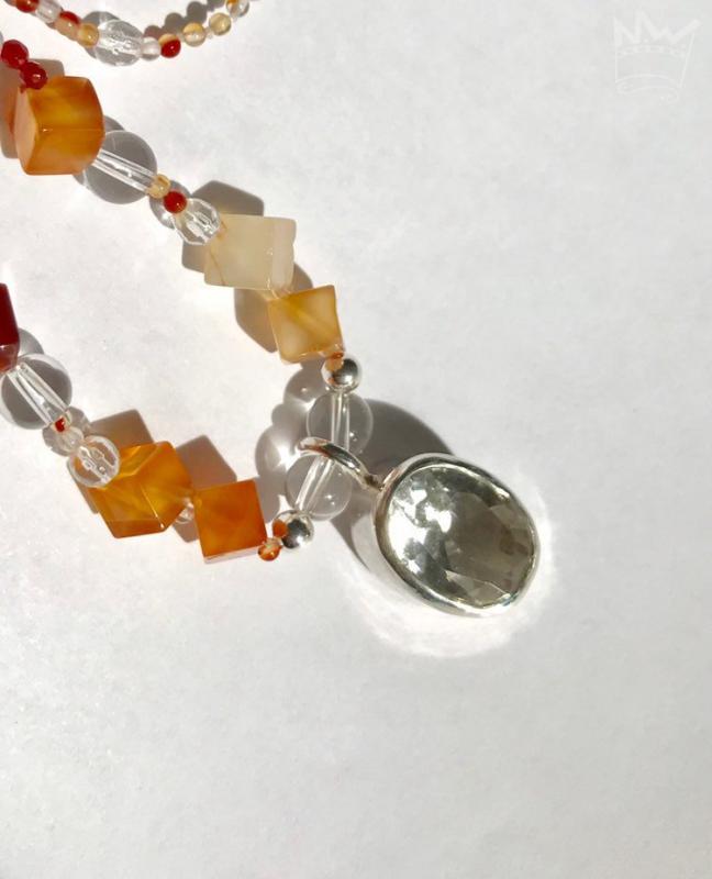 Karneol mit Bergkristall Kette