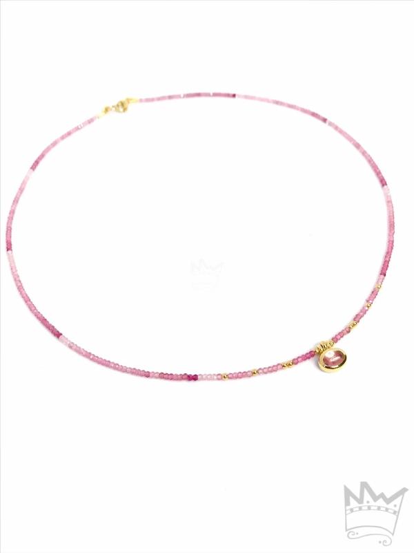 Zarte, rosafarbige Turmalinkette mit 18kt Gelbgold