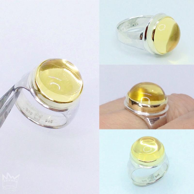 Ein wundervoller, riesiger, sonnengelber Citrin, gefasst in 14kt Gelbgold, auf einer gegossenen Ringschiene aus 935er Silber.